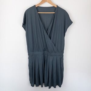 Halara Romper Womens XL Gray V Neck Short Sleeve Pocket Waffle‎ New